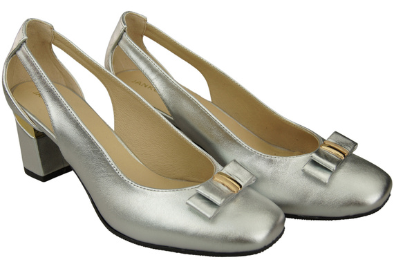 Schuhe Damen Silber Pumps aus Naturleder mit dekorativem Absatz 199 ElitaBut