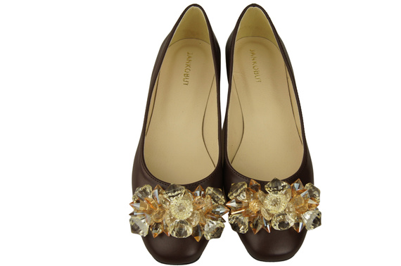 Damen Schokolade Pumps mit Kristallen flach Naturleder 216 ElitaBut