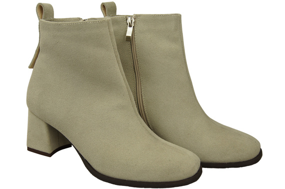 Damen Stiefeletten Beige aus Veloursleder, stabiler Blockabsatz, Reißverschluss 224 ElitaBut
