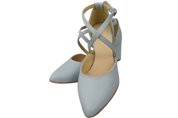 Elegante Hellblau Ledersandalen mit offener Seite und stabilem Absatz 218 ElitaBut