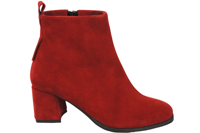 Damen Stiefeletten Rot aus Veloursleder, stabiler Blockabsatz, Reißverschluss 224 ElitaBut