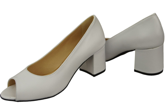 Damenschuhe PEEP TOE Pumps aus weißem Naturleder mit beschichtetem Absatz 192 ElitaBut