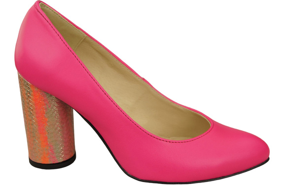 Damenschuhe Pumps Neonrosa Naturleder Bunter Zierabsatz 194 ElitaBut