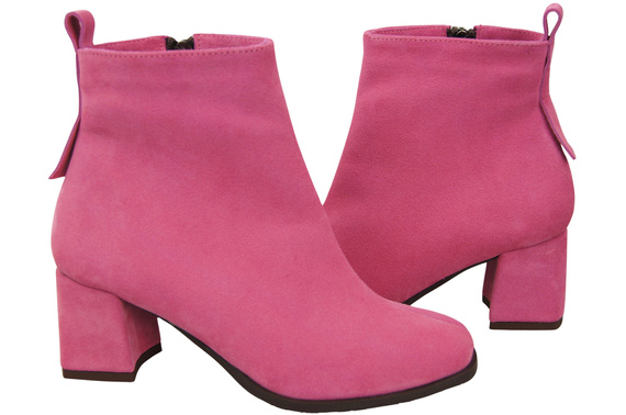 Damen Stiefeletten Fuchsie aus Veloursleder, stabiler Blockabsatz, Reißverschluss 224 ElitaBut