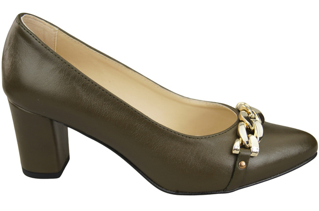 Klassische Frauen Oliv Naturleder Schuhe mit Gold Ornament Kette 200 ElitaBut