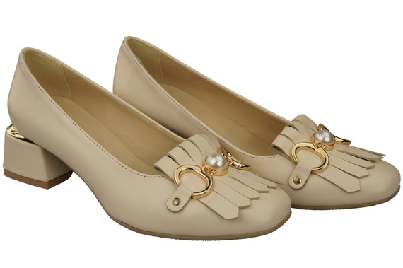 Damenschuhe Pumps mit Fransen verziert Beige Naturleder 195 ElitaBut
