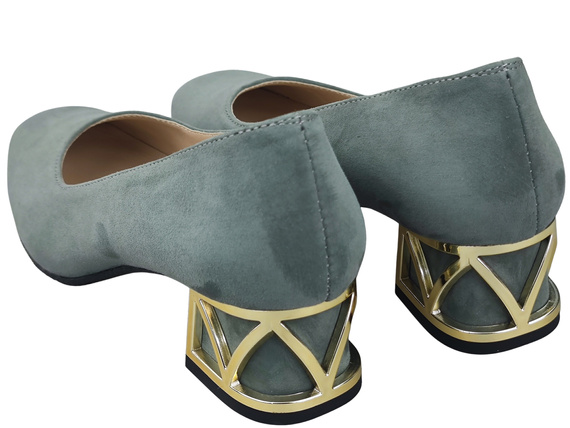 Bequeme Damenschuhe Aschgrau Pumps mit dekorativem Absatz Natürliches Wildleder 219 von ElitaBut