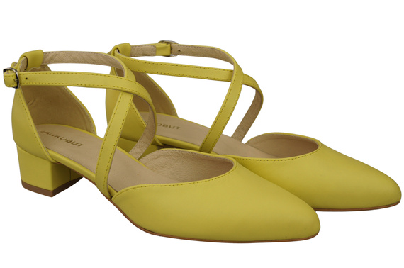 Damen Sandalen Echtleder Zitrone mit Riemen Niedriger Absatz 223 ElitaBut