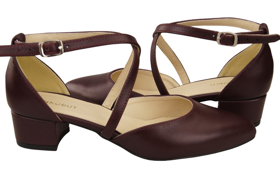 Damen Sandalen Echtleder Burgund mit Riemen Niedriger Absatz 223 ElitaBut