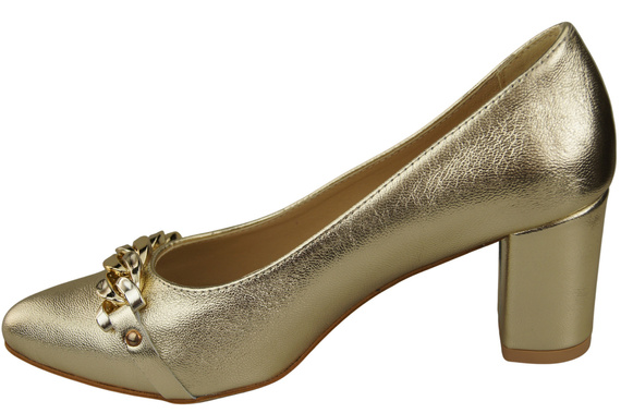 Klassische Frauen Gold Naturleder Schuhe mit Gold Ornament Kette 200 ElitaBut