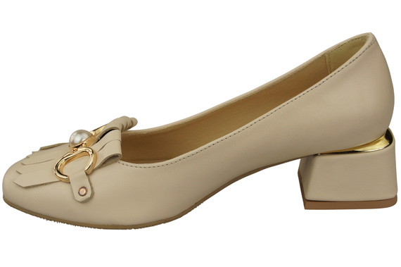 Damenschuhe Pumps mit Fransen verziert Beige Naturleder 195 ElitaBut