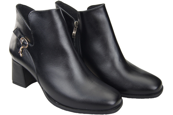 Damen-Stiefeletten ElitaBut 226 Schwarz aus Naturleder, gefüttert, eckige Zehenkappe, Blockabsatz