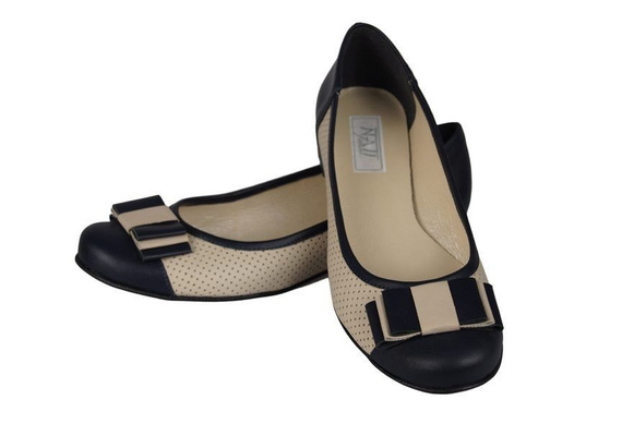 Durchbrochene Ballerinas für Damen, Naturleder, Marineblau-Beige 718 ElitaBut