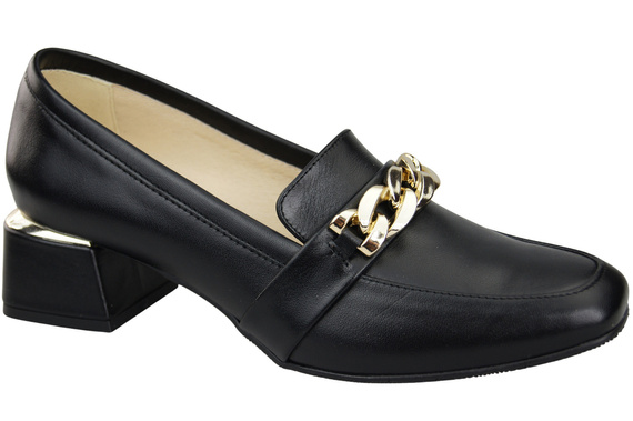 Damenschuhe mit Zierkette Pumps Mokassins Naturleder 193 Schwarz ElitaBut