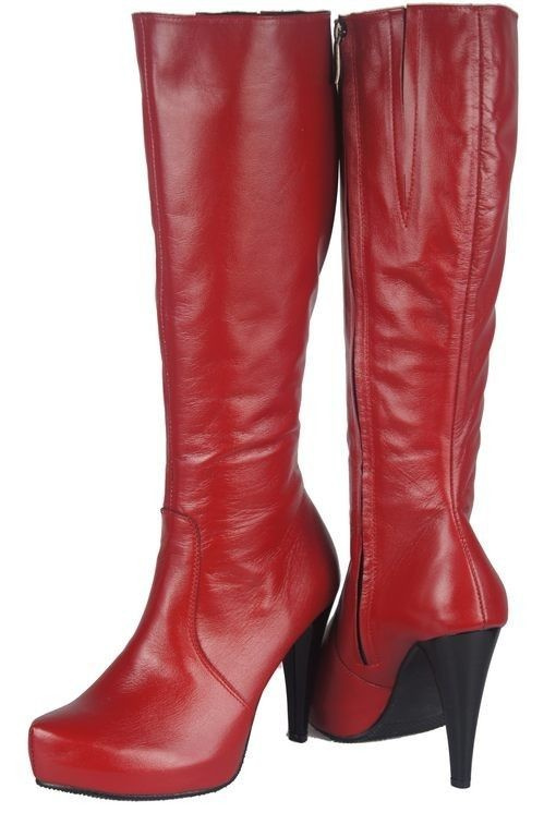 Damen-Plateaustiefel, Naturleder, Rot 687 ElitaBut