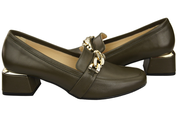 Damenschuhe mit Zierkette Pumps Mokassins Naturleder 193 Olive ElitaBut