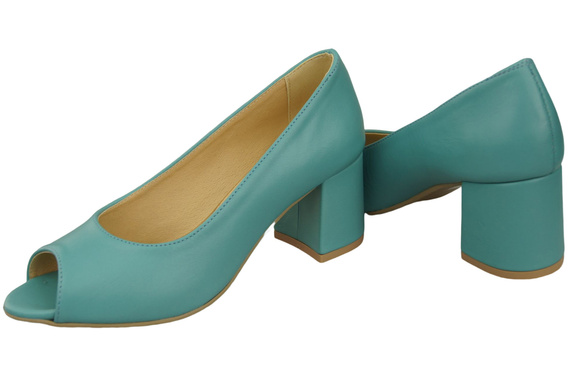 Damenschuhe PEEP TOE Türkise Pumps aus Naturleder mit beschichtetem Absatz 192 ElitaBut
