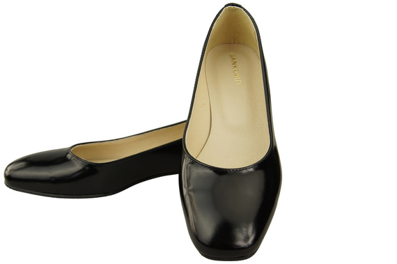 Flache Frauen Schuhe Schwarz glänzend Dekorative Ferse Naturleder 209 ElitaBut