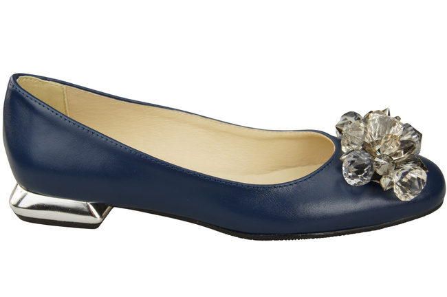 Damen Marineblau Pumps mit Kristallen flach Naturleder 216 ElitaBut