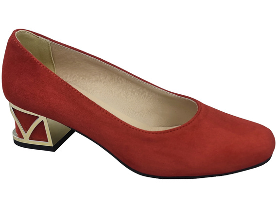 Bequeme Damenschuhe Rot Pumps mit dekorativem Absatz Natürliches Wildleder 219 von ElitaBut