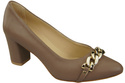 Klassische Frauen Cappuccino Dunkel Naturleder Schuhe mit Gold Ornament Kette 200 ElitaBut