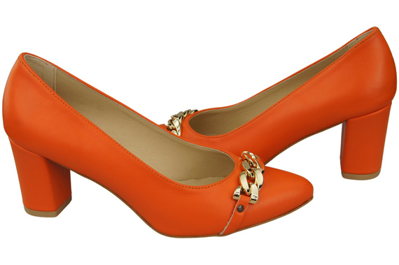 Klassische Frauen Orange Naturleder Schuhe mit Gold Ornament Kette 200 ElitaBut