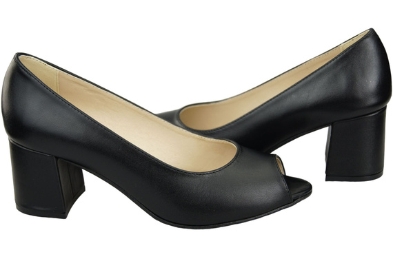 Damenschuhe PEEP TOE Pumps Schwarz Naturleder mit beschichtetem Absatz 192 ElitaBut