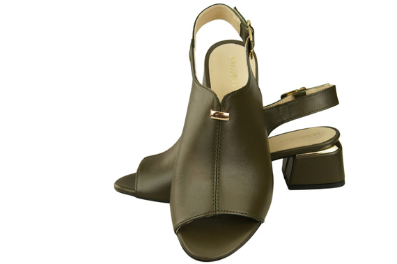 Damenschuhe Sandalen Oliv, goldene Schnalle, Naturleder 198 ElitaBut