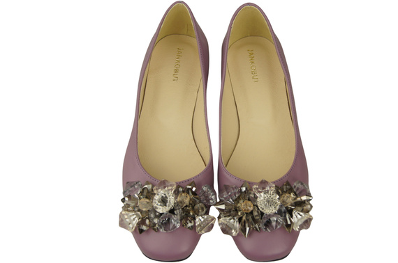 Damen Lilienfarben Pumps mit Kristallen flach Naturleder 216 ElitaBut