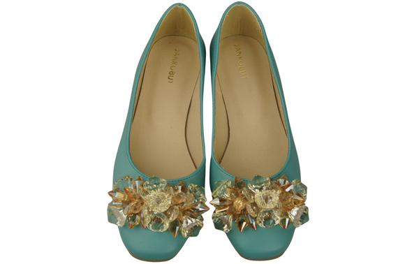 Damen Türkis Pumps mit Kristallen flach Naturleder 216 ElitaBut