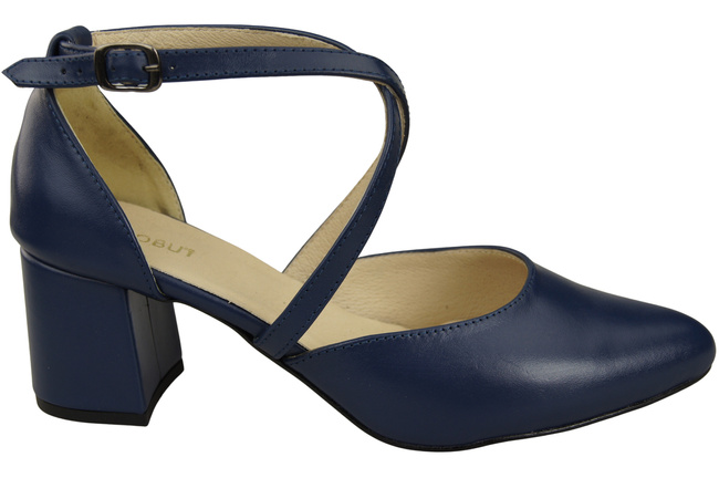 Elegante Marineblau Ledersandalen mit offener Seite und stabilem Absatz 218 ElitaBut