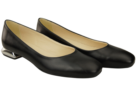 Flache Frauen Schuhe Schwarz Dekorative Ferse Naturleder 209 ElitaBut