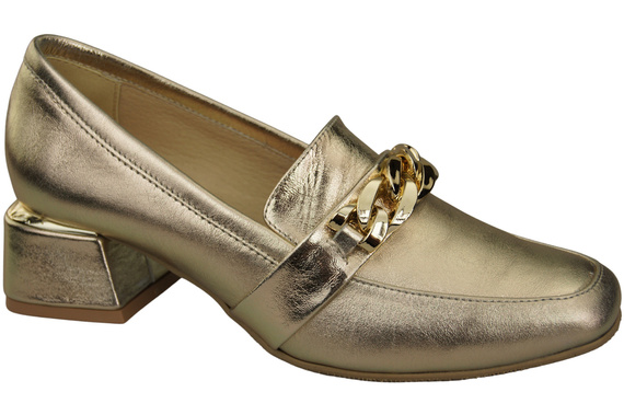 Damenschuhe mit Zierkette Pumps Mokassins Naturleder 193 Gold ElitaBut