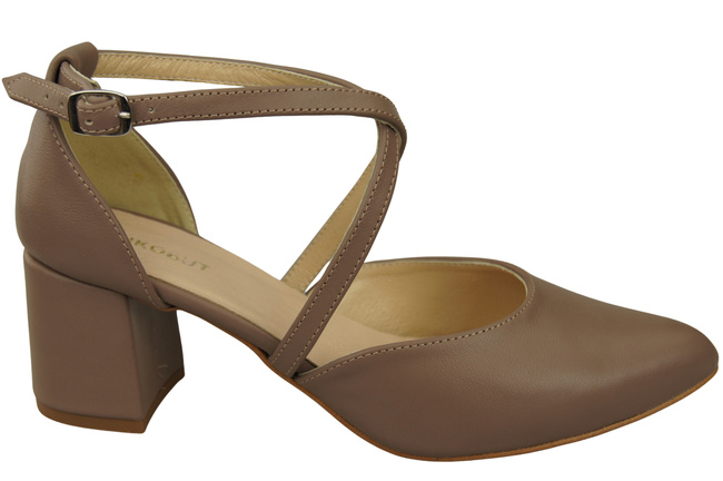 Elegante Cappuccino Dunkel Ledersandalen mit offener Seite und stabilem Absatz 218 ElitaBut