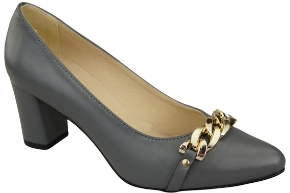 Klassische Frauen Grau Naturleder Schuhe mit Gold Ornament Kette 200 ElitaBut