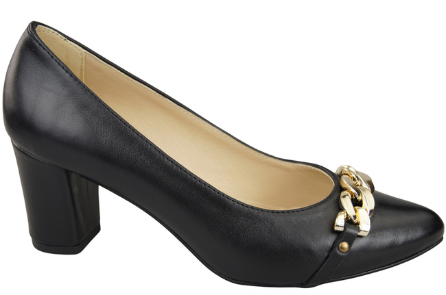 Klassische Frauen Schwarz Naturleder Schuhe mit Gold Ornament Kette 200 ElitaBut