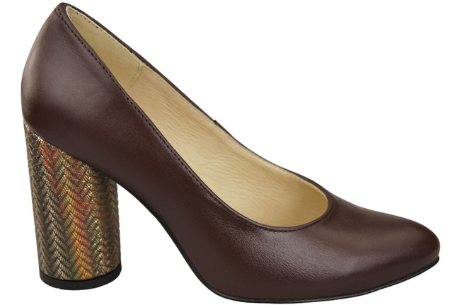 Damenschuhe Schokoladenpumps Naturleder Bunter Zierabsatz 194 ElitaBut