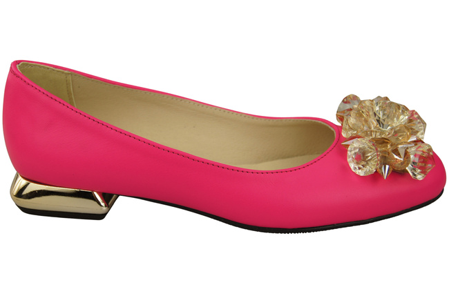 Damen Neon Rosa Pumps mit Kristallen flach Naturleder 216 ElitaBut