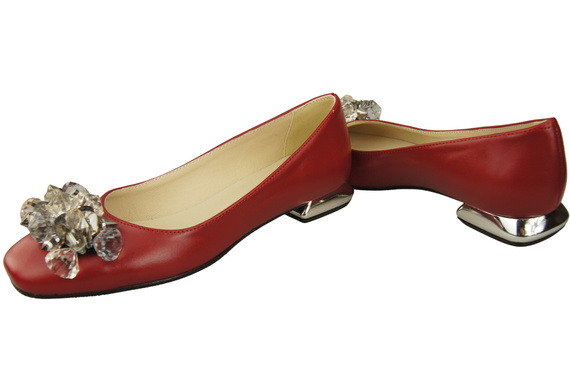 Damen Rot Pumps mit Kristallen flach Naturleder 216 ElitaBut