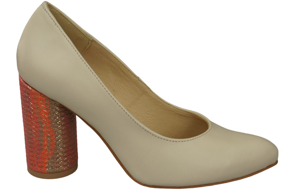 Damenschuhe Pumps Beige Naturleder Bunter Zierabsatz 194 ElitaBut