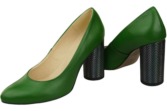 Damenschuhe Pumps Grün Naturleder Bunter Zierabsatz 194 ElitaBut