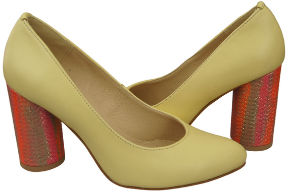 Damenschuhe Pumps Banane Naturleder Bunter Zierabsatz 194 ElitaBut