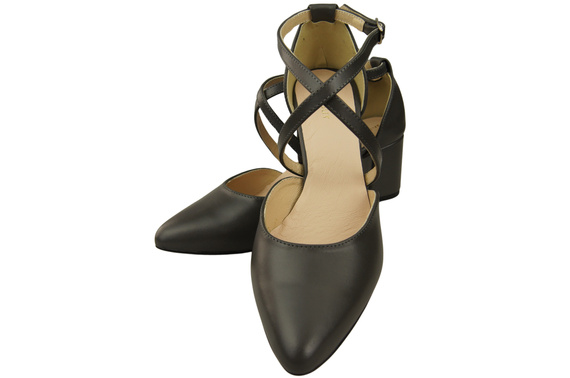 Elegante Graphit Ledersandalen mit offener Seite und stabilem Absatz 218 ElitaBut