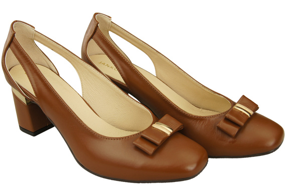 Schuhe Damen Braun Pumps aus Naturleder mit dekorativem Absatz 199 ElitaBut