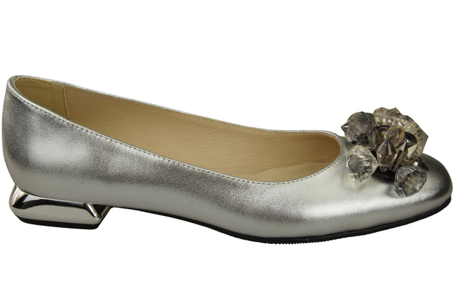 Damen Silber Pumps mit Kristallen flach Naturleder 216 ElitaBut