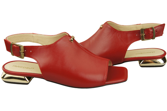 Bequeme Frauenschuhe Sandalen Rot Flacher Goldabsatz Naturleder 207 ElitaBut