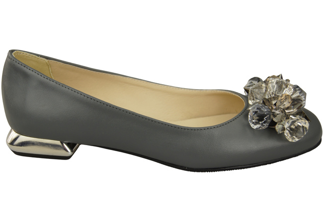 Damen Aschgrau Pumps mit Kristallen flach Naturleder 216 ElitaBut
