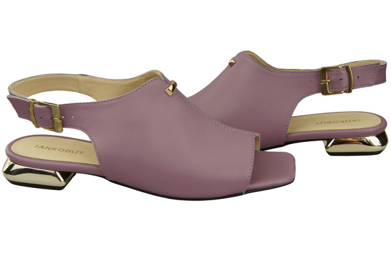 Bequeme Frauenschuhe Sandalen Lilienfarben Flacher Goldabsatz Naturleder 207 ElitaBut