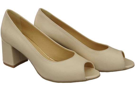 Damenschuhe PEEP TOE Pumps Beige Naturleder mit beschichtetem Absatz 192 ElitaBut