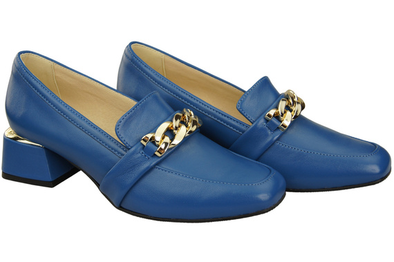 Damenschuhe mit Zierkette Pumps Mokassins Naturleder 193 Blau ElitaBut